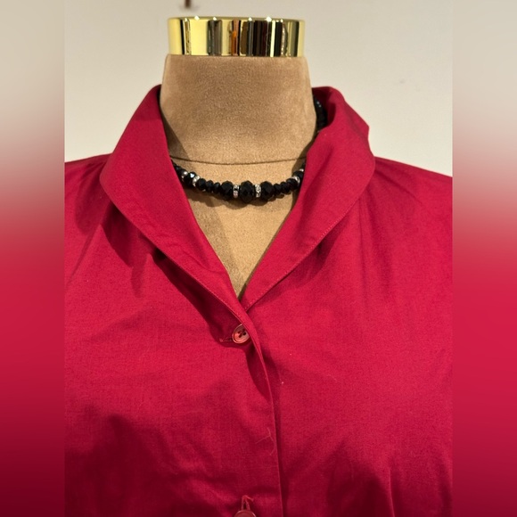 Talbots NWT Red Short Sleeves Collar Button Down Blouse Sz MP. 100% Cotton. - Picture 3 of 15